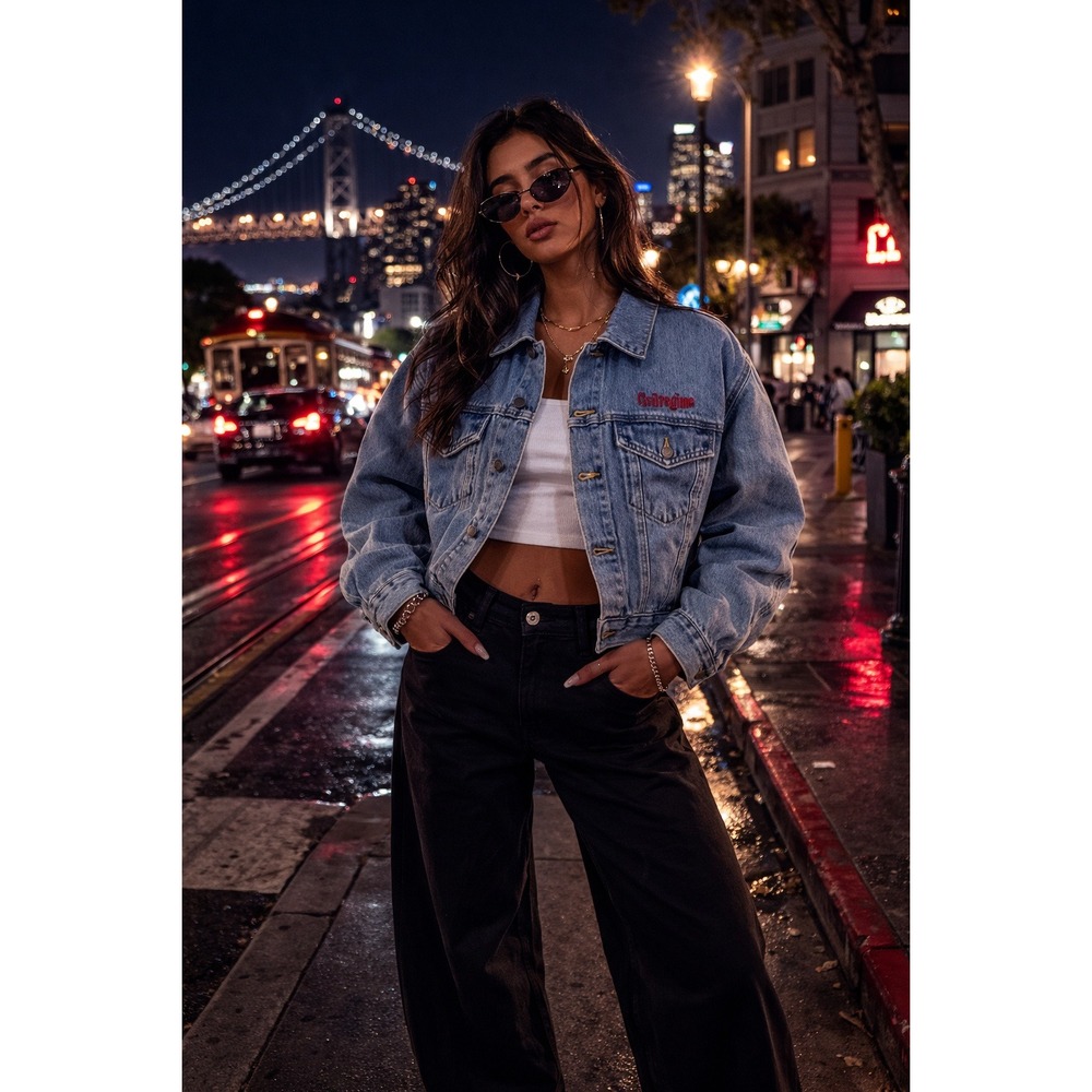 Civil Regime Embroidered Denim Trucker Jacket Streetwear -‎ Size Medium